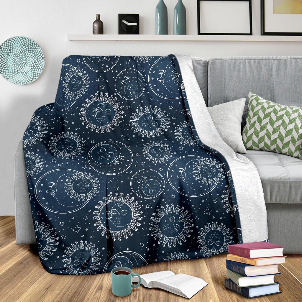 Moon Sun Print Pattern Blanket-grizzshop