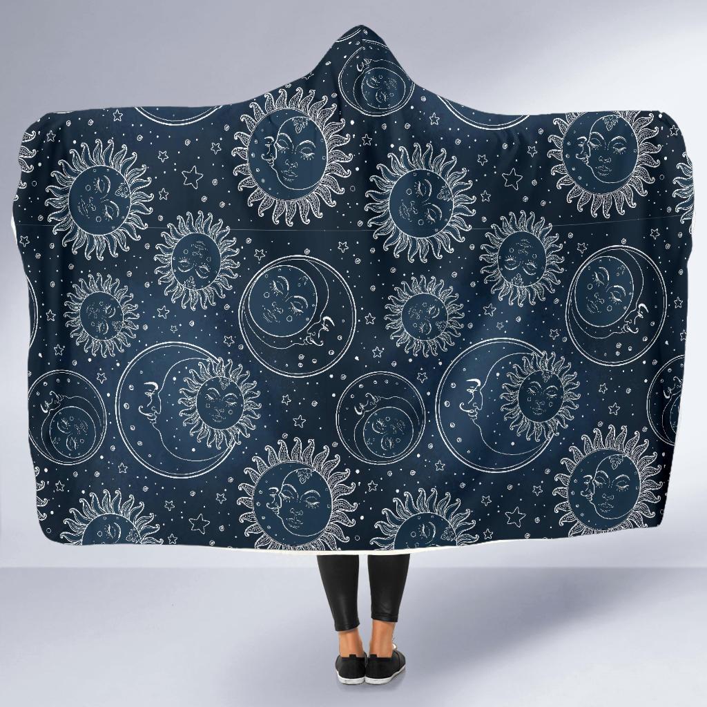 Moon Sun Print Pattern Hooded Blanket-grizzshop