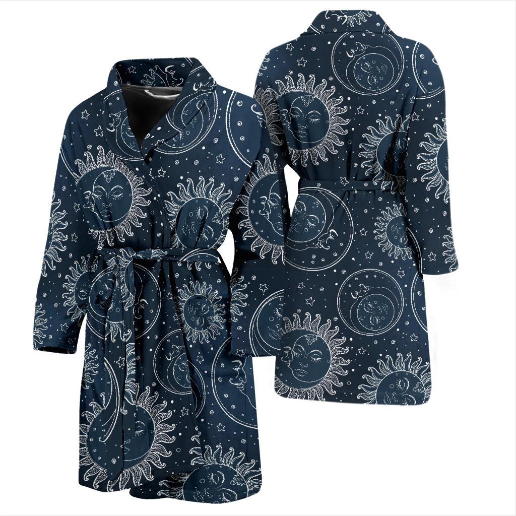Moon Sun Print Pattern Men Long Robe-grizzshop