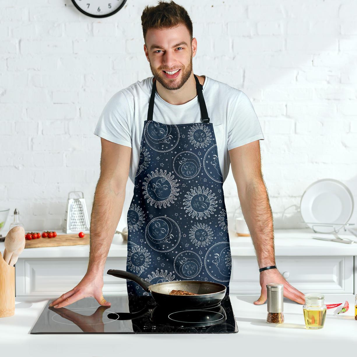 Moon Sun Print Pattern Men's Apron-grizzshop