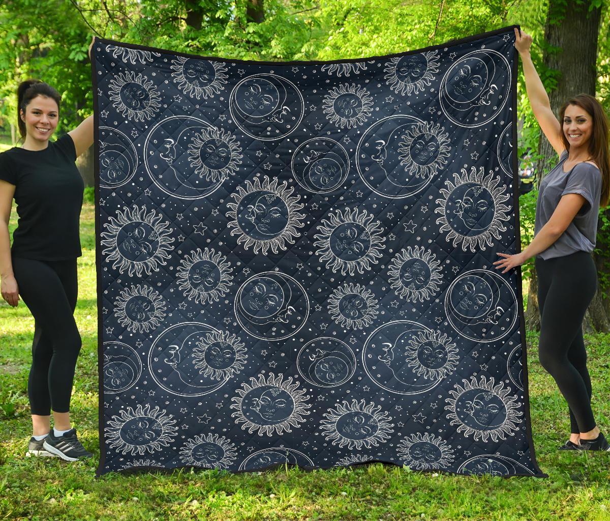 Moon Sun Print Pattern Quilt-grizzshop