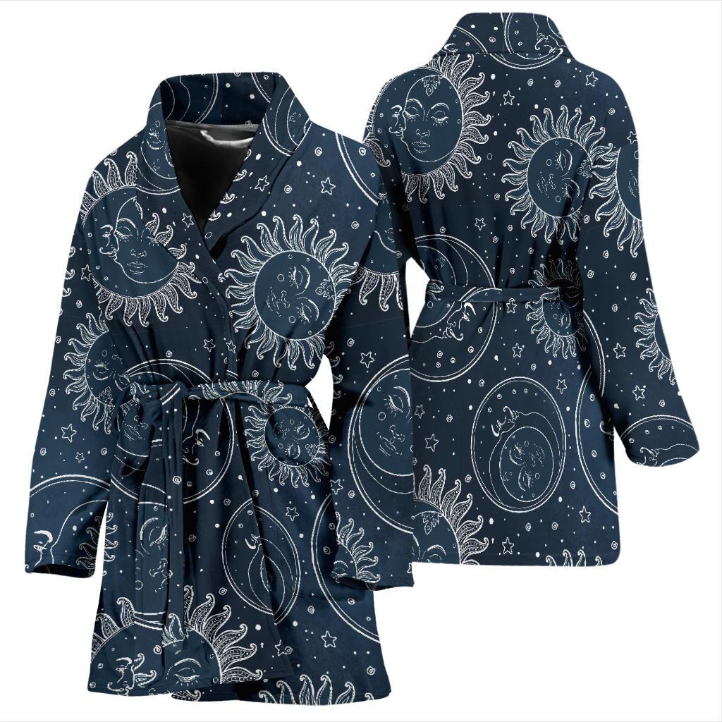 Moon Sun Print Pattern Women Long Robe-grizzshop