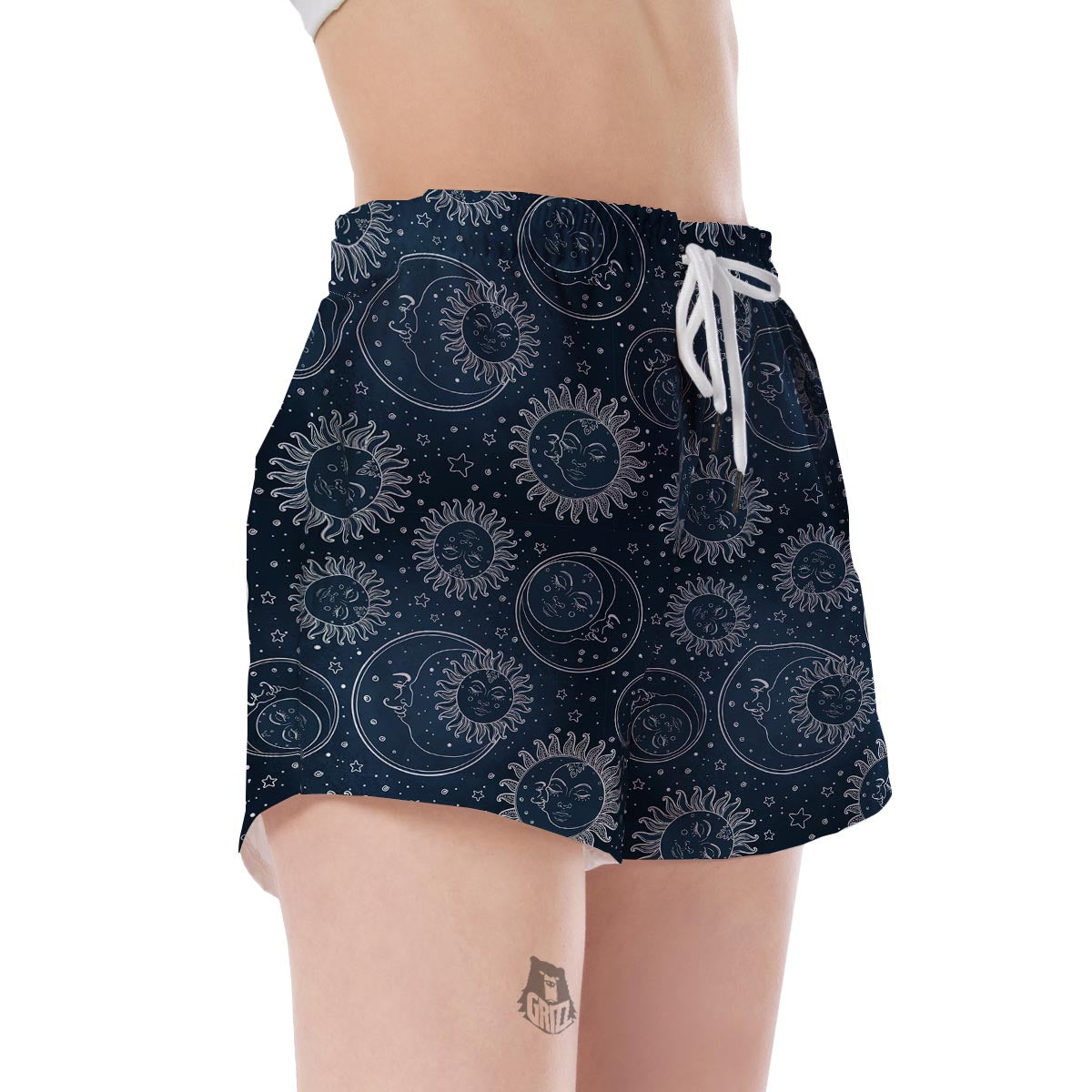Moon Sun Print Pattern Women's Shorts-grizzshop