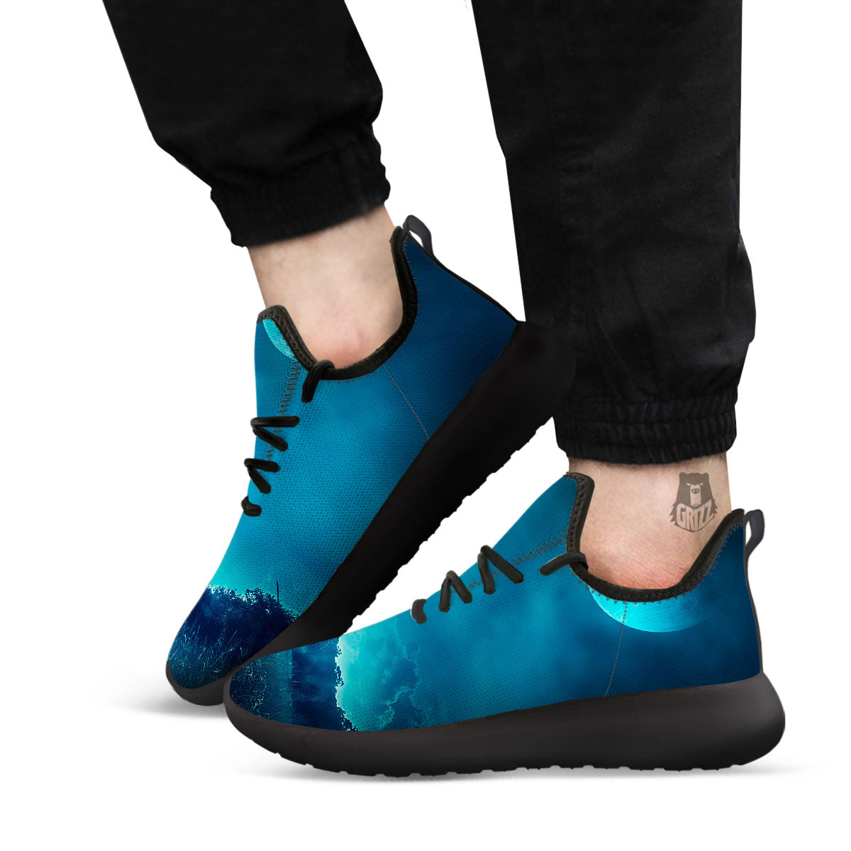 Moonlight And Night Forest Print Black Athletic Shoes-grizzshop