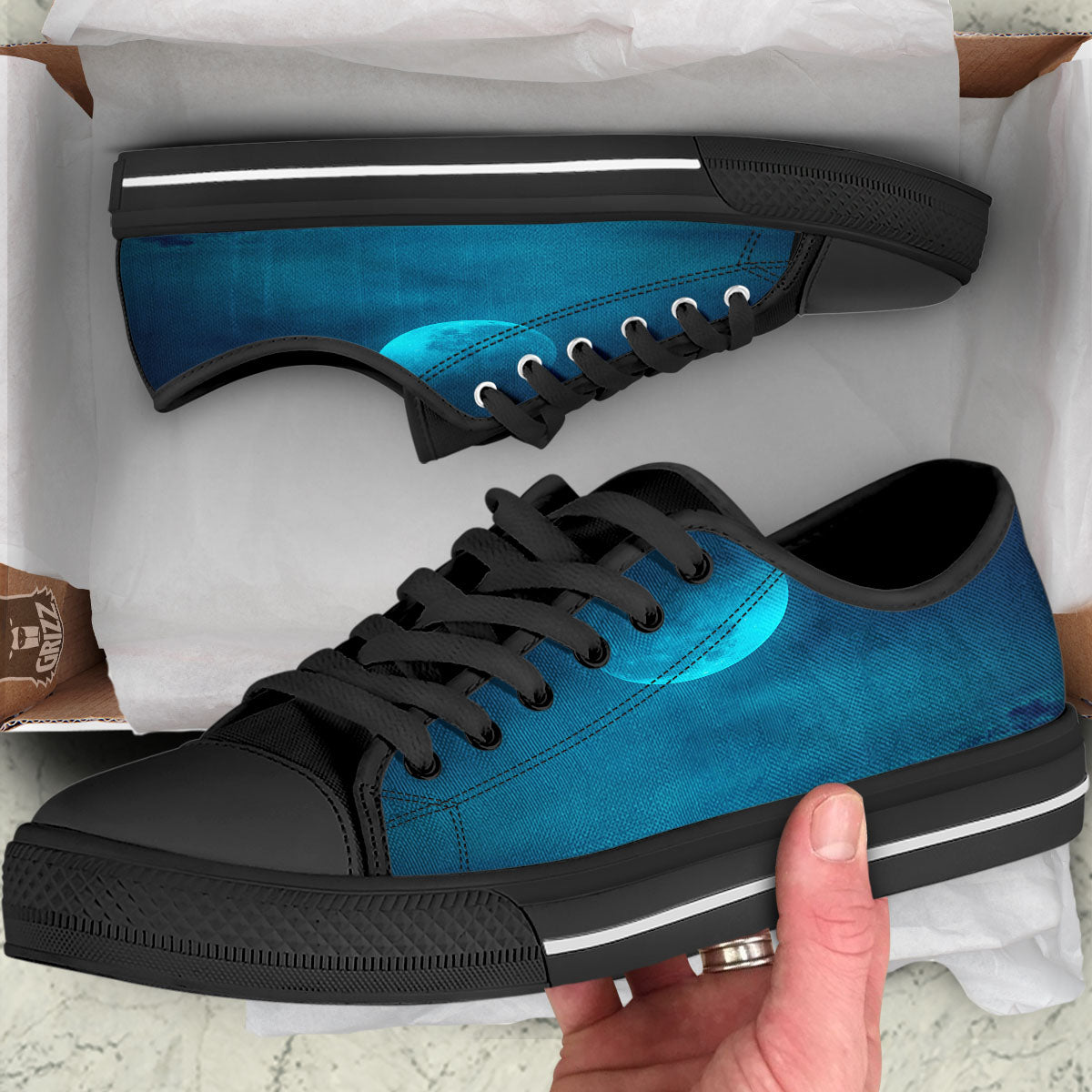 Moonlight And Night Forest Print Black Low Top Shoes-grizzshop