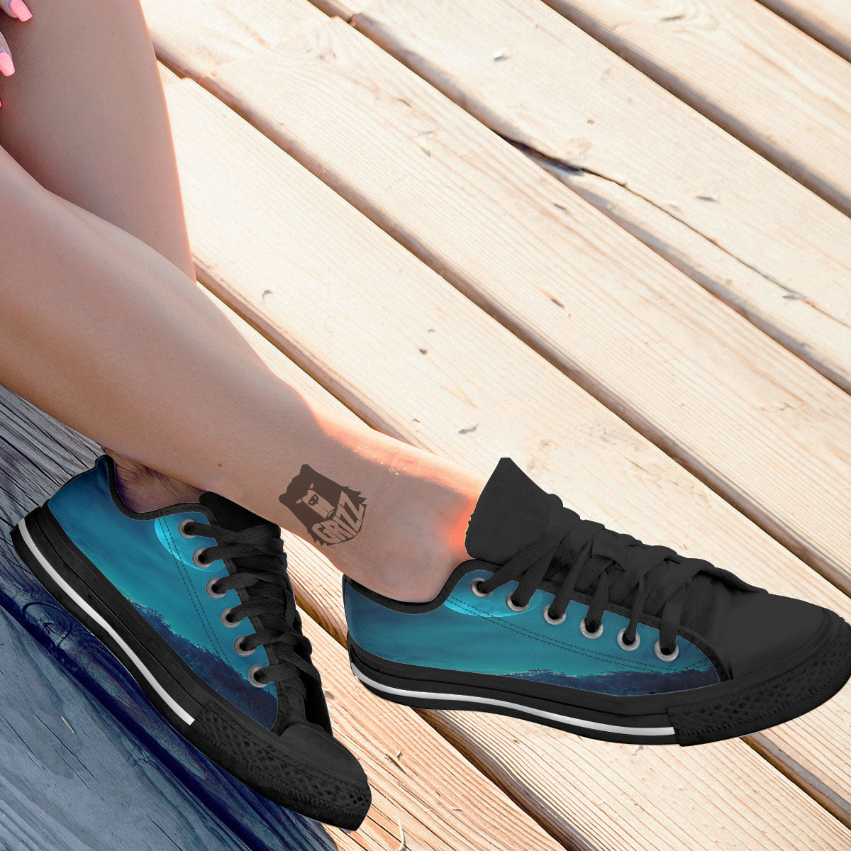 Moonlight And Night Forest Print Black Low Top Shoes-grizzshop
