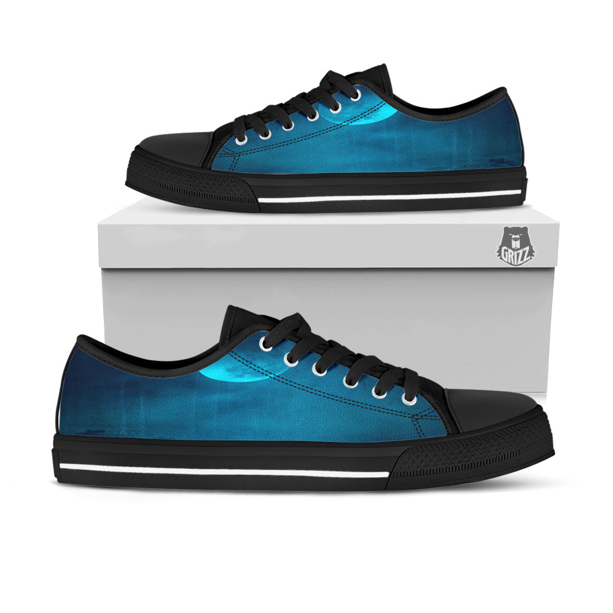 Moonlight And Night Forest Print Black Low Top Shoes-grizzshop