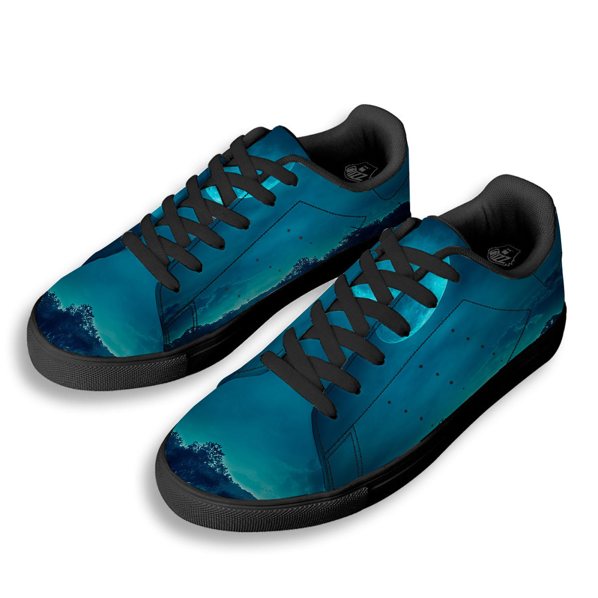 Moonlight And Night Forest Print Black Low Top Sneakers-grizzshop