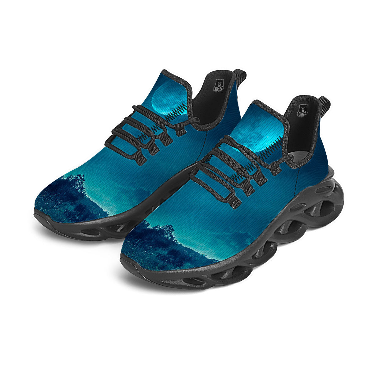 Moonlight And Night Forest Print Black Running Shoes-grizzshop