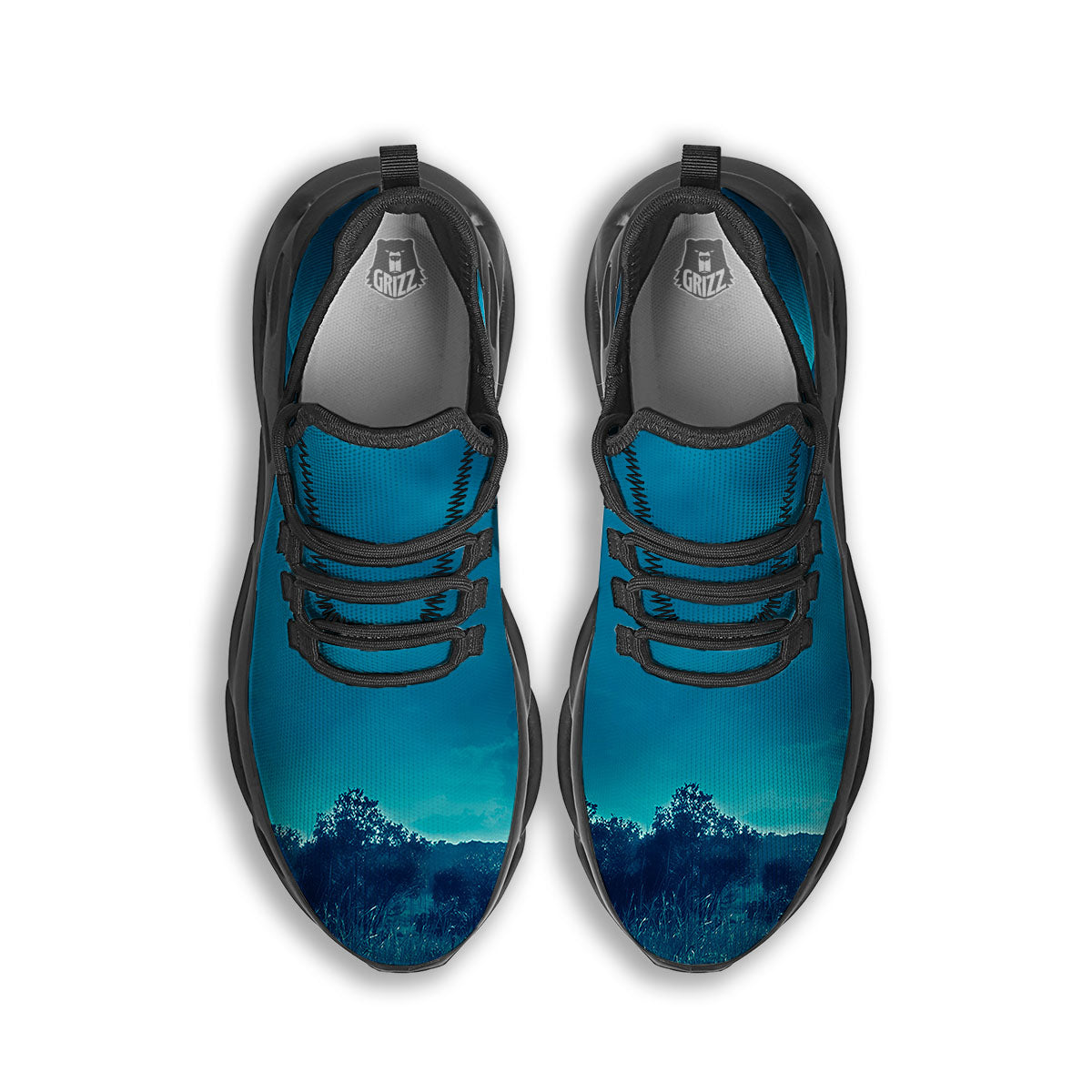 Moonlight And Night Forest Print Black Running Shoes-grizzshop