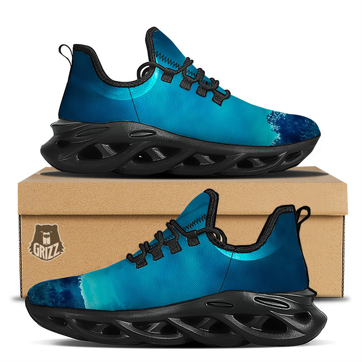 Moonlight And Night Forest Print Black Running Shoes-grizzshop