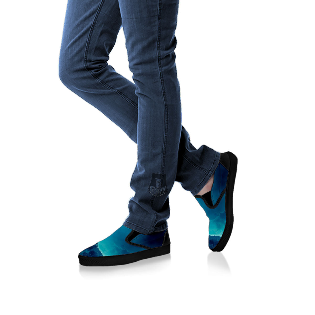 Moonlight And Night Forest Print Black Slip On Shoes-grizzshop