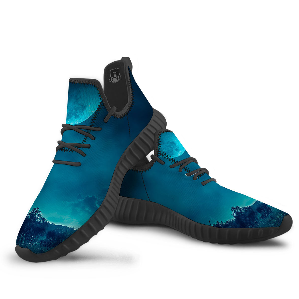 Moonlight And Night Forest Print Black Walking Shoes-grizzshop
