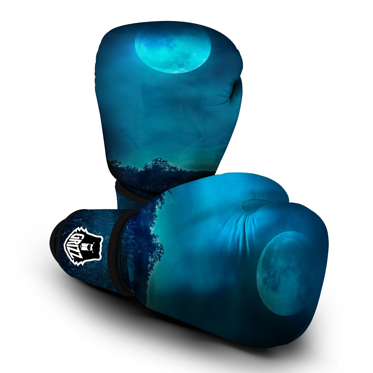 Moonlight And Night Forest Print Boxing Gloves-grizzshop