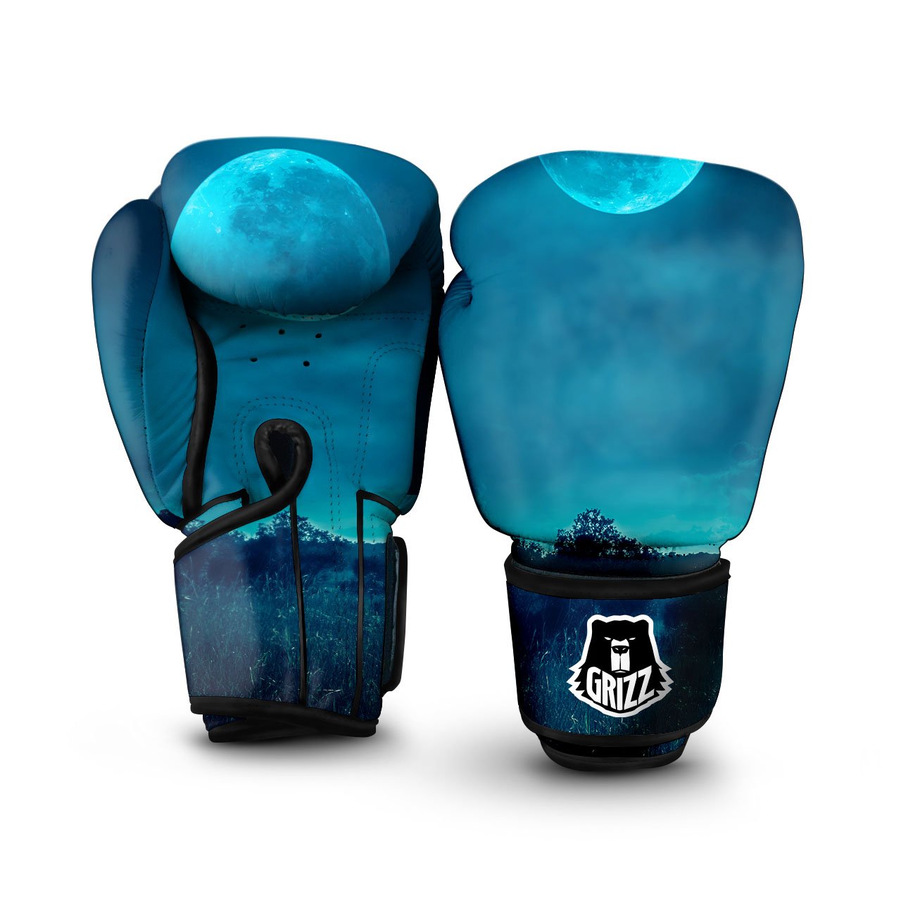 Moonlight And Night Forest Print Boxing Gloves-grizzshop