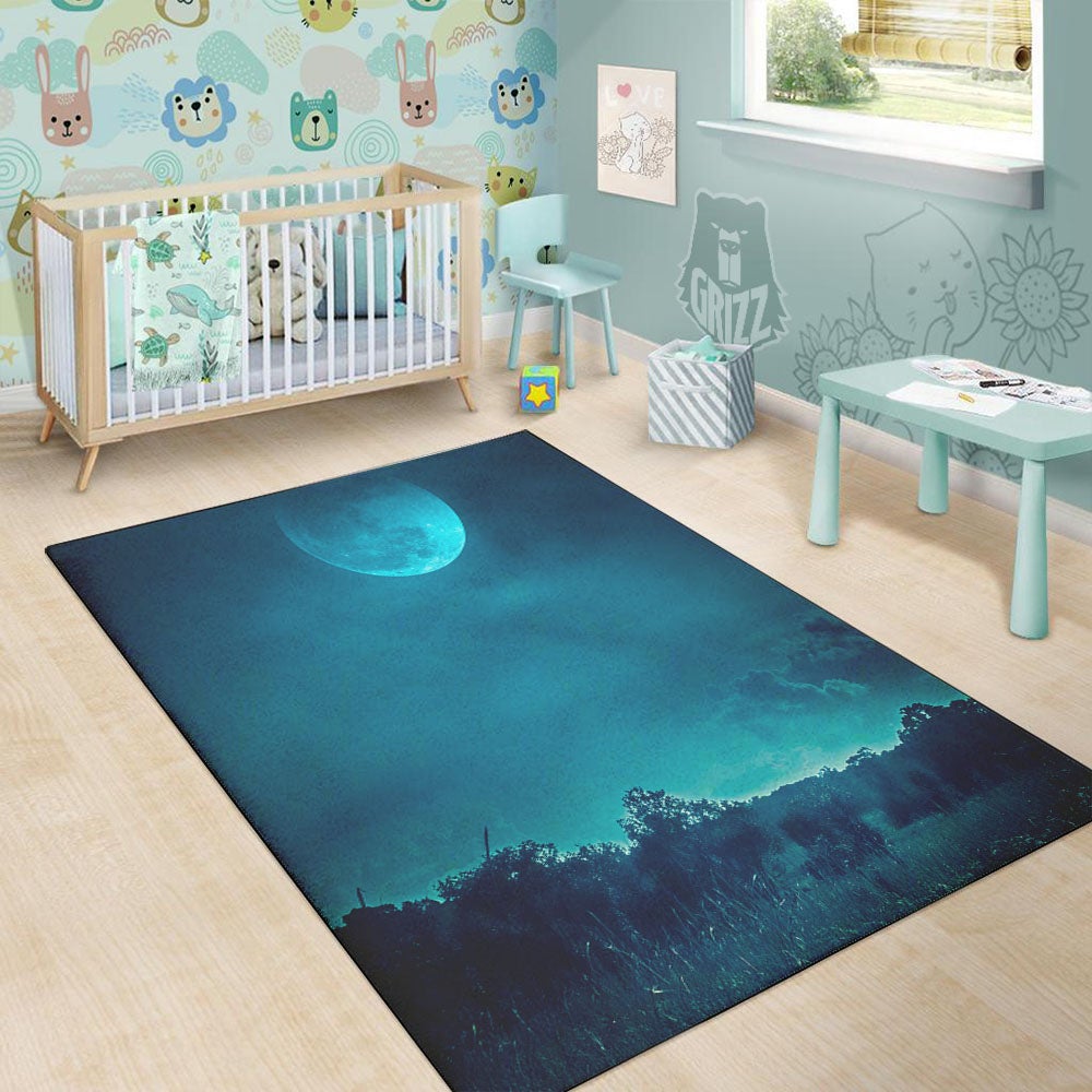 Moonlight And Night Forest Print Floor Mat-grizzshop