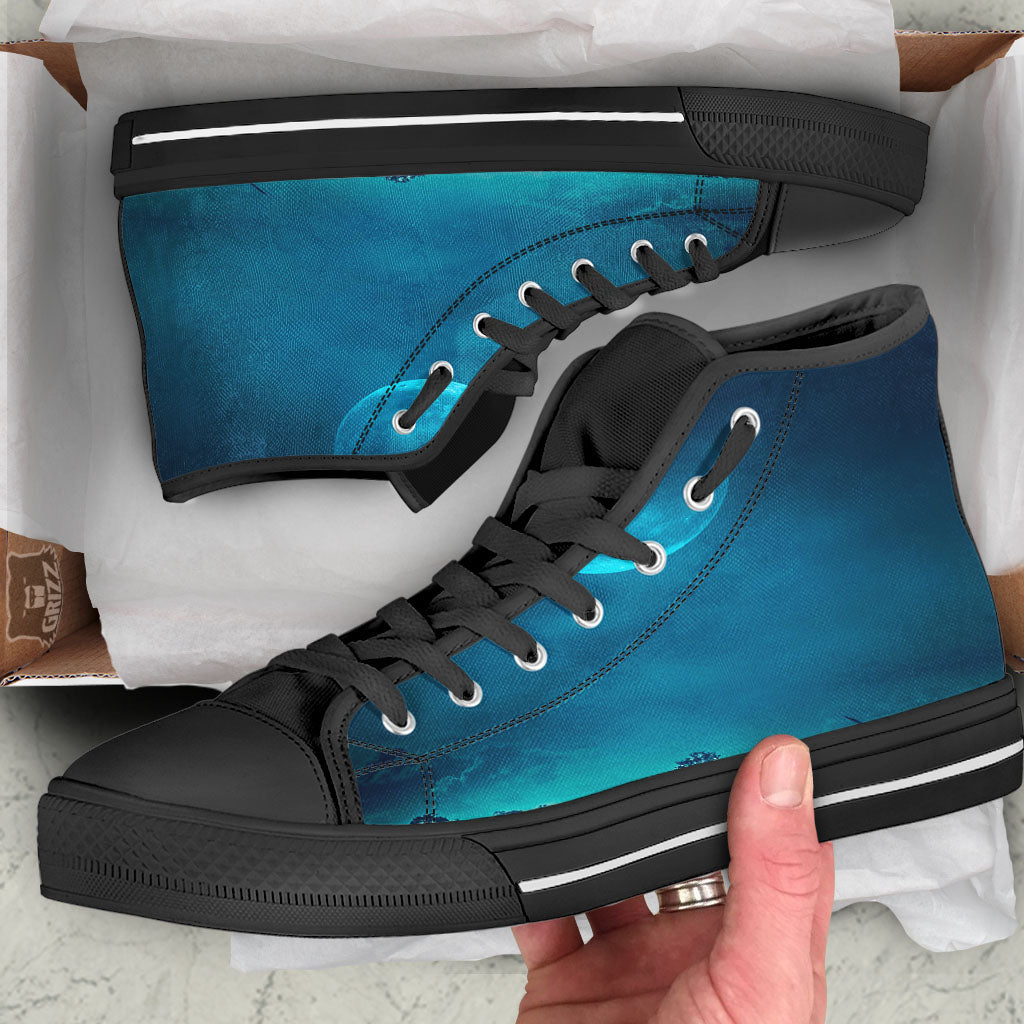Moonlight And Night Forest Print High Top Shoes-grizzshop