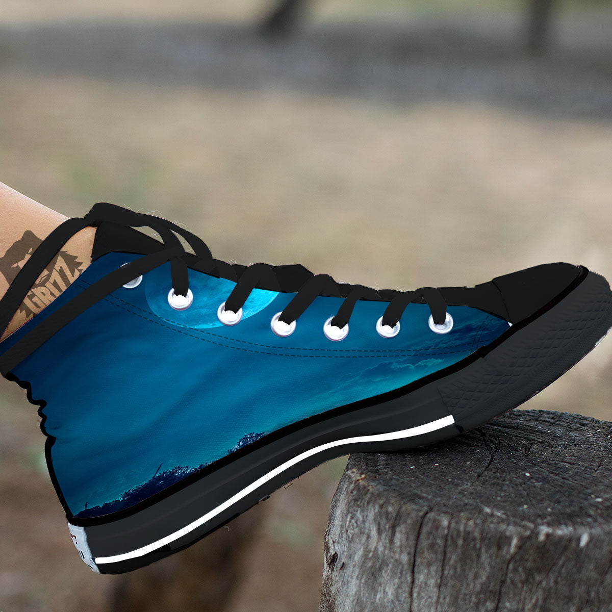 Moonlight And Night Forest Print High Top Shoes-grizzshop