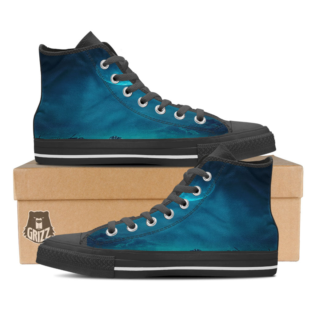 Moonlight And Night Forest Print High Top Shoes-grizzshop