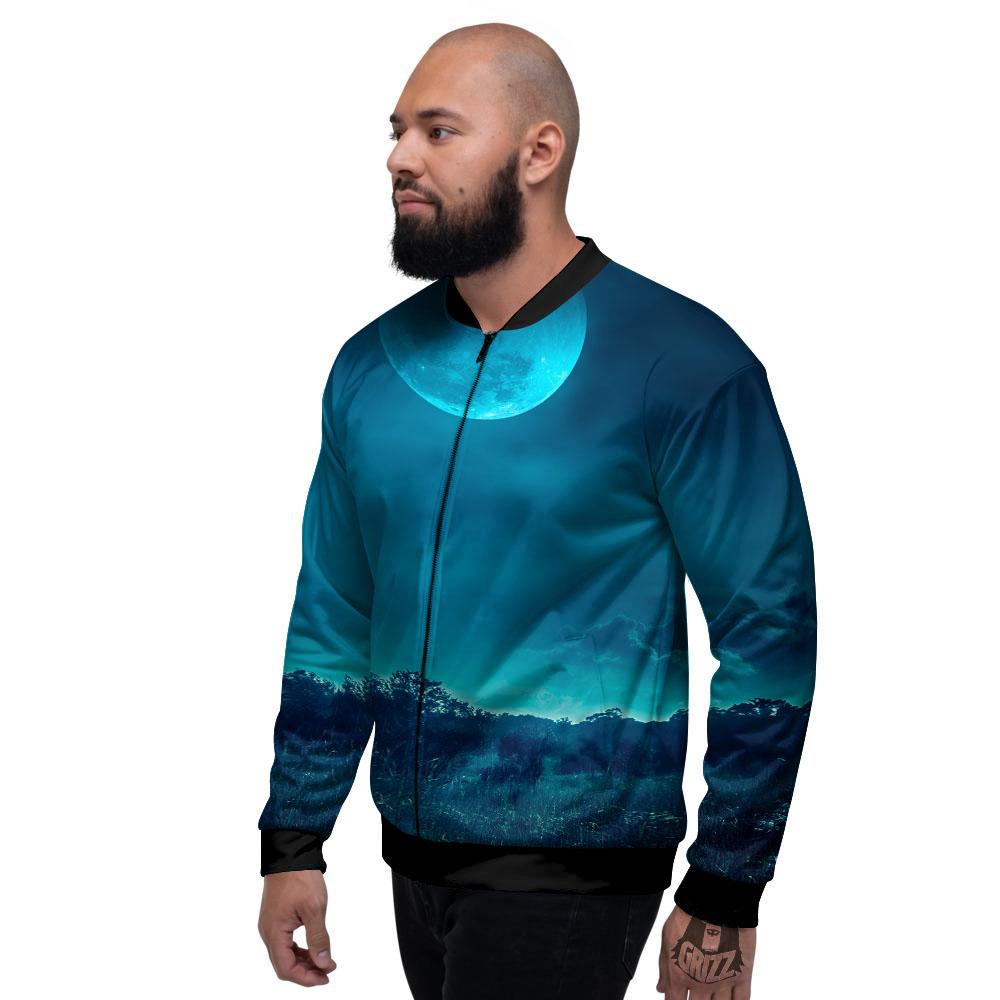Moonlight And Night Forest Print Men's Bomber Jacket-grizzshop
