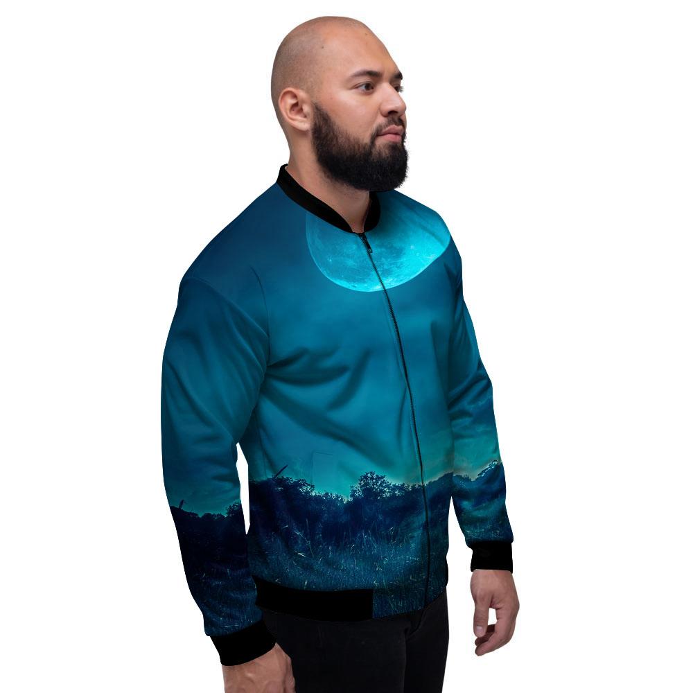 Moonlight And Night Forest Print Men's Bomber Jacket-grizzshop
