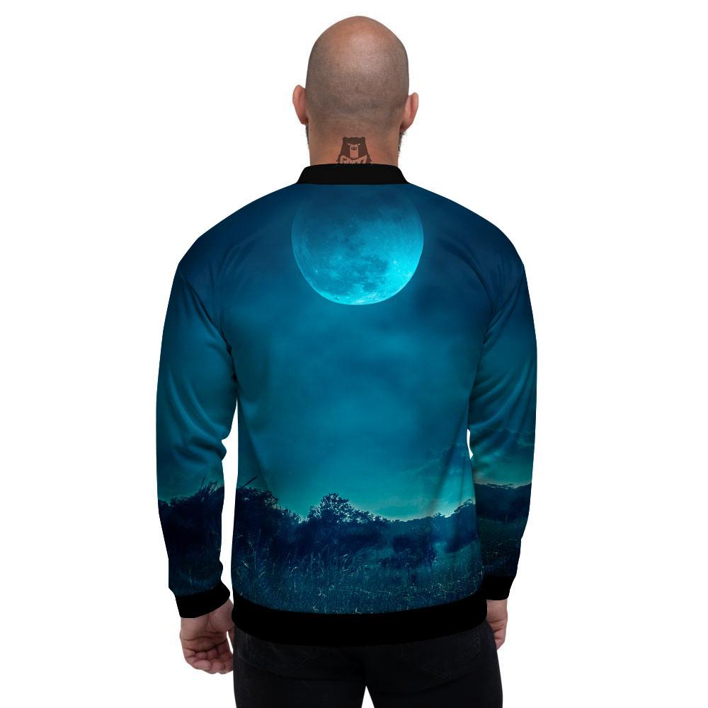 Moonlight And Night Forest Print Men's Bomber Jacket-grizzshop
