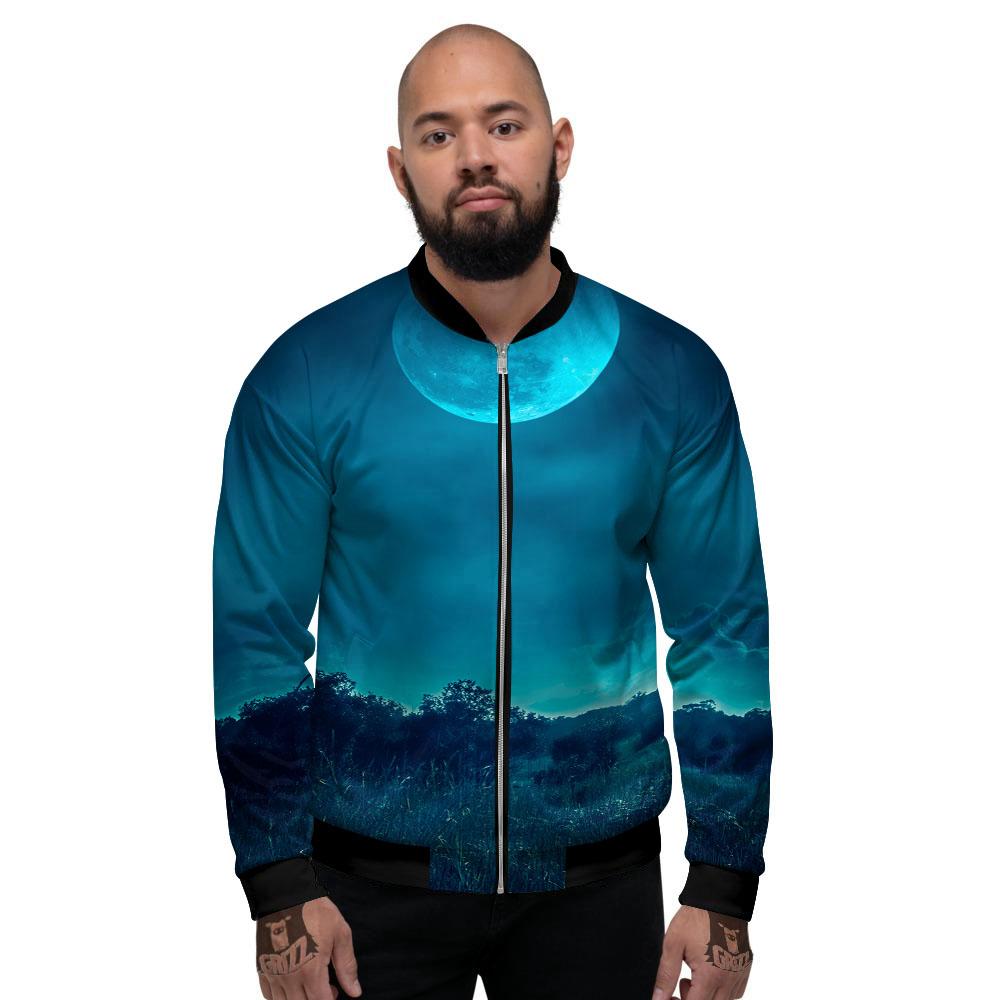 Moonlight And Night Forest Print Men's Bomber Jacket-grizzshop