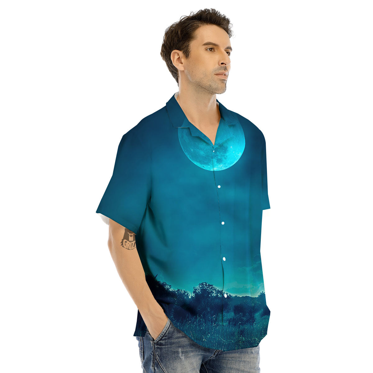 Moonlight And Night Forest Print Men's Hawaiian Shirt-grizzshop