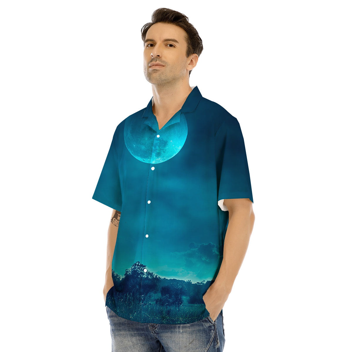 Moonlight And Night Forest Print Men's Hawaiian Shirt-grizzshop