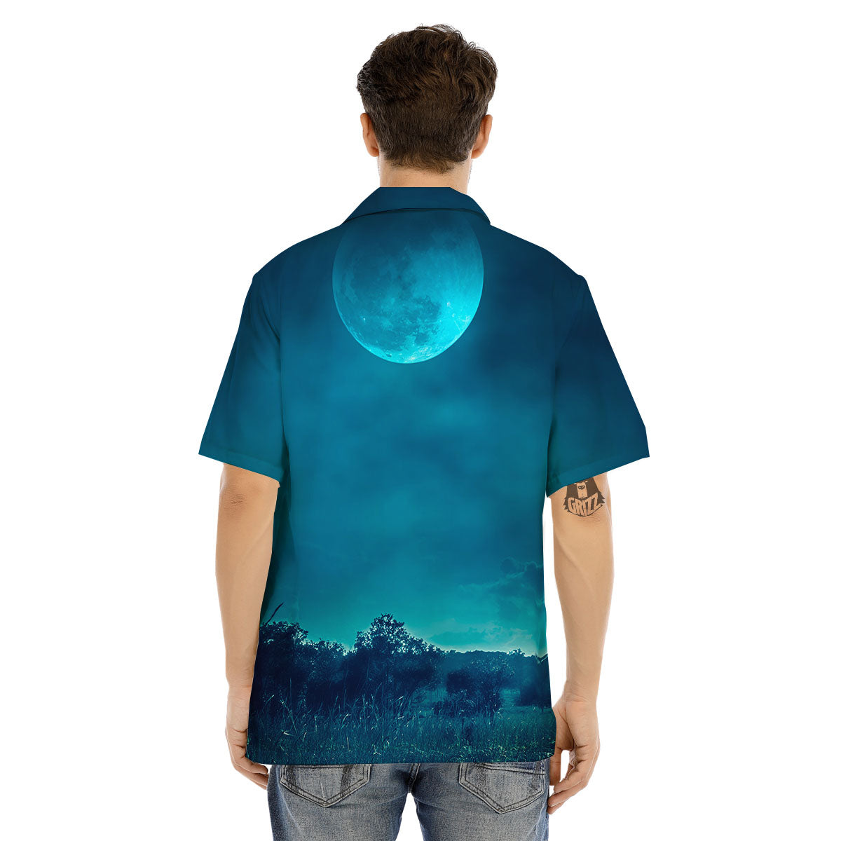 Moonlight And Night Forest Print Men's Hawaiian Shirt-grizzshop