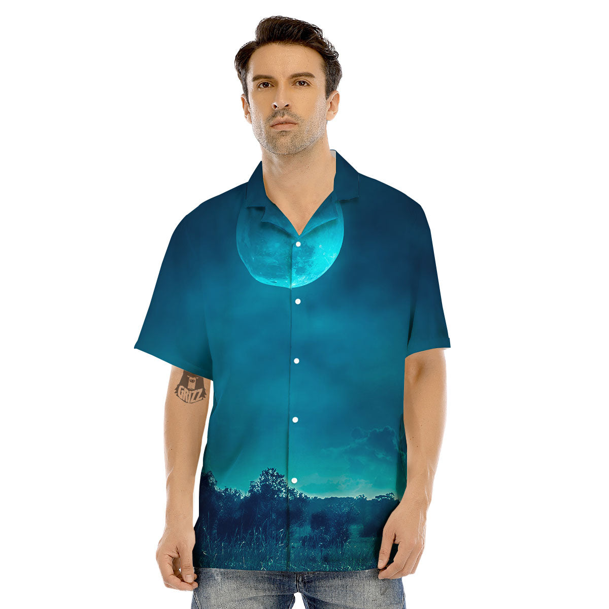Moonlight And Night Forest Print Men's Hawaiian Shirt-grizzshop