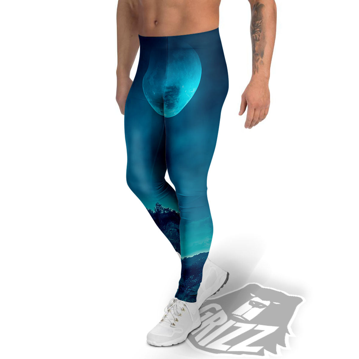 Moonlight And Night Forest Print Men's Leggings-grizzshop