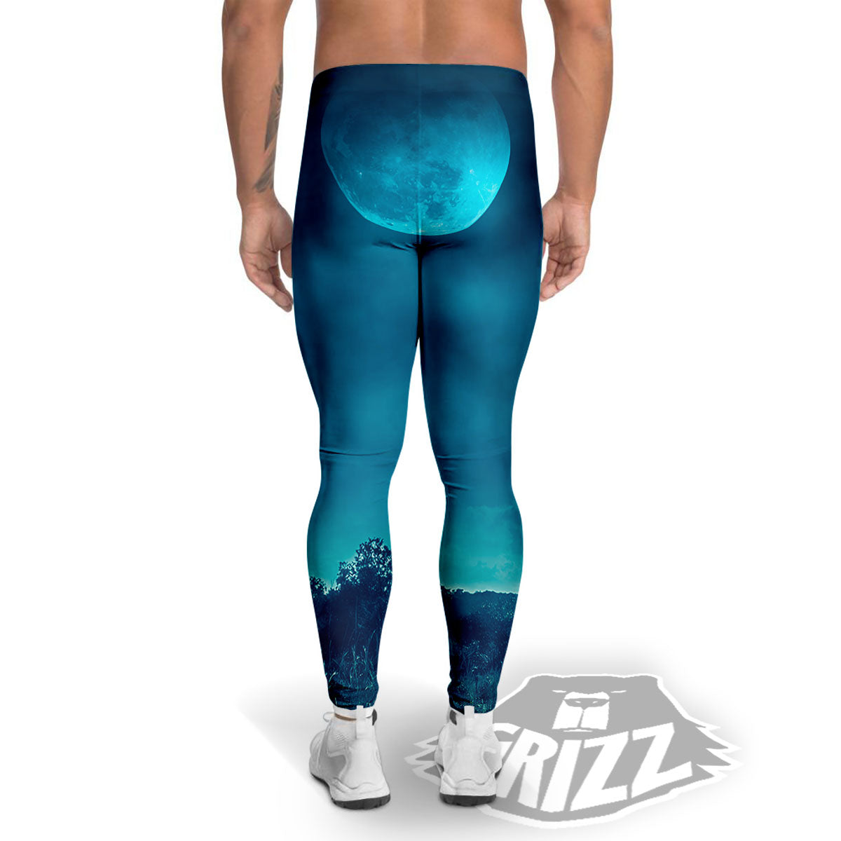 Moonlight And Night Forest Print Men's Leggings-grizzshop