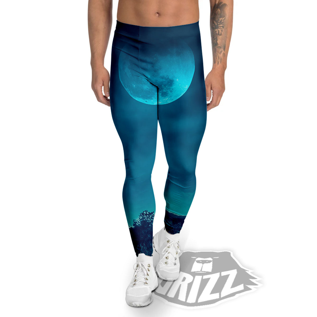 Moonlight And Night Forest Print Men's Leggings-grizzshop