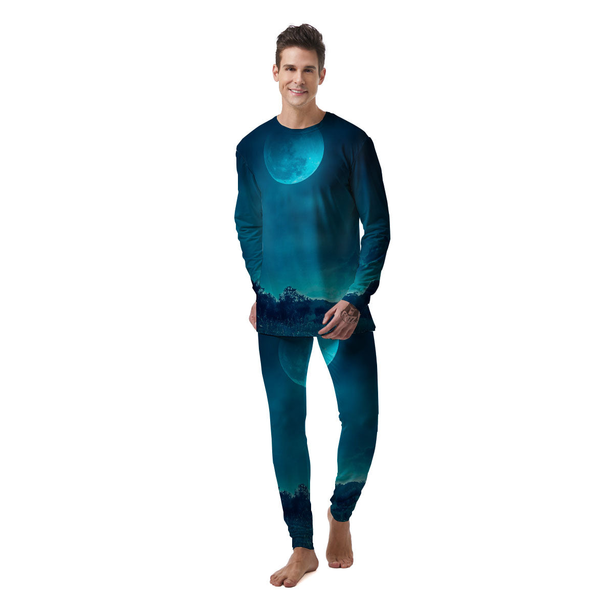Moonlight And Night Forest Print Men's Pajamas-grizzshop