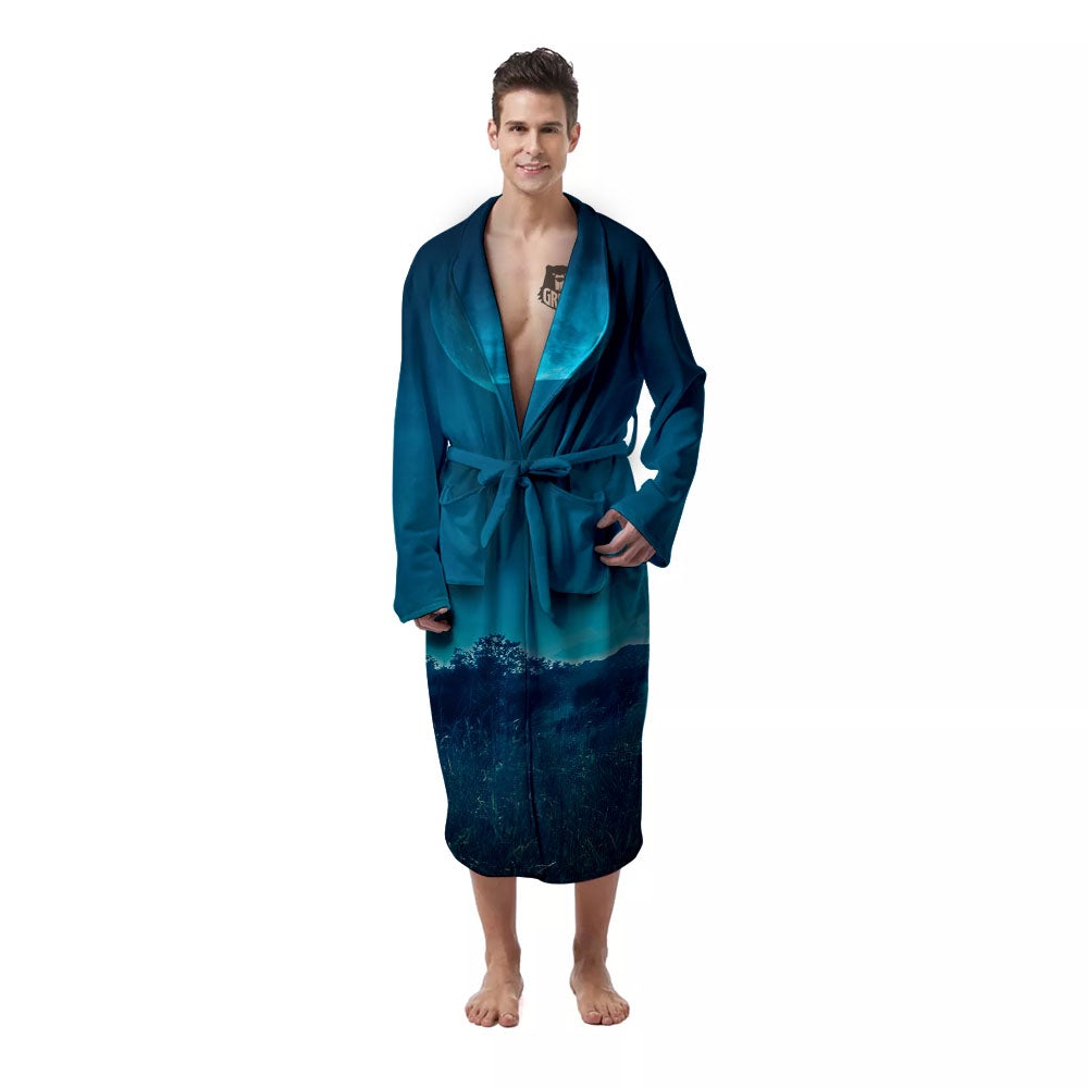Moonlight And Night Forest Print Men's Robe-grizzshop