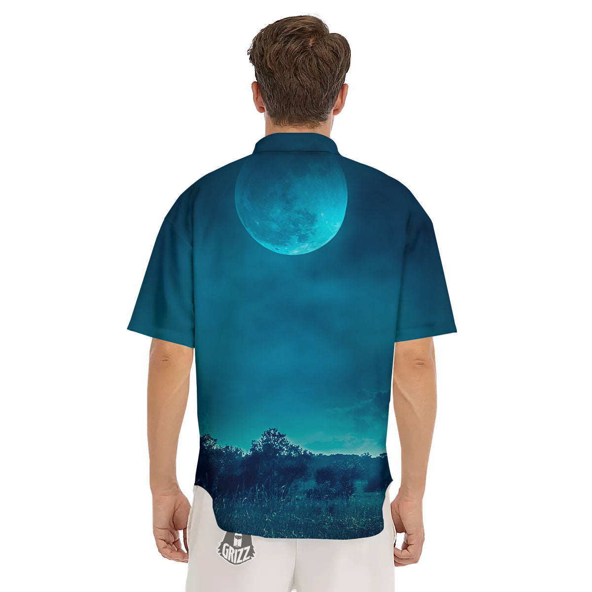 Moonlight And Night Forest Print Men's Short Sleeve Shirts-grizzshop