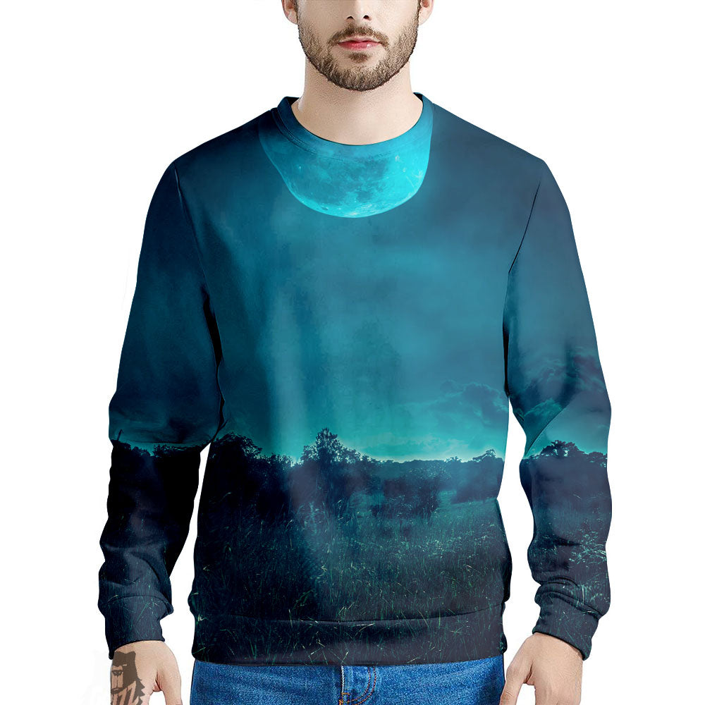 Moonlight And Night Forest Print Men's Sweatshirt-grizzshop