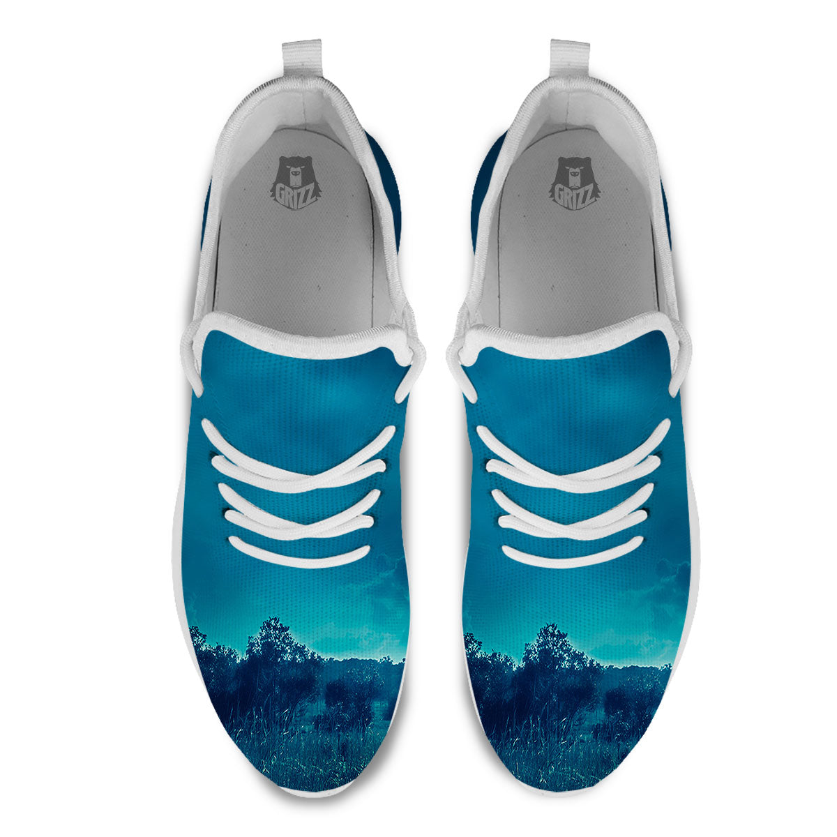 Moonlight And Night Forest Print White Athletic Shoes-grizzshop