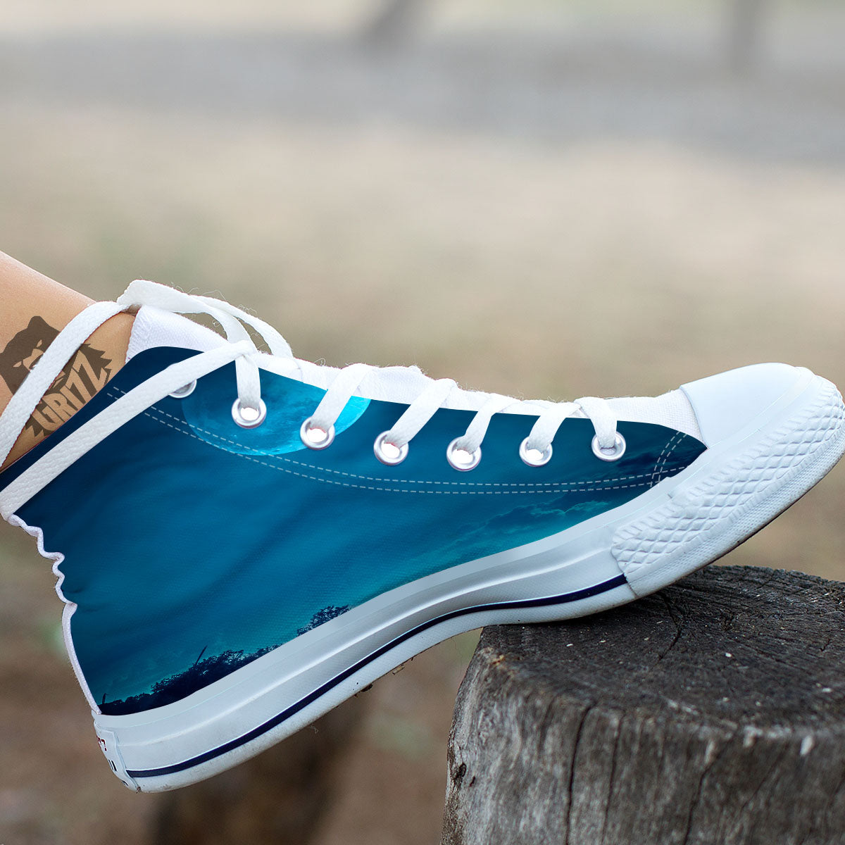 Moonlight And Night Forest Print White High Top Shoes-grizzshop