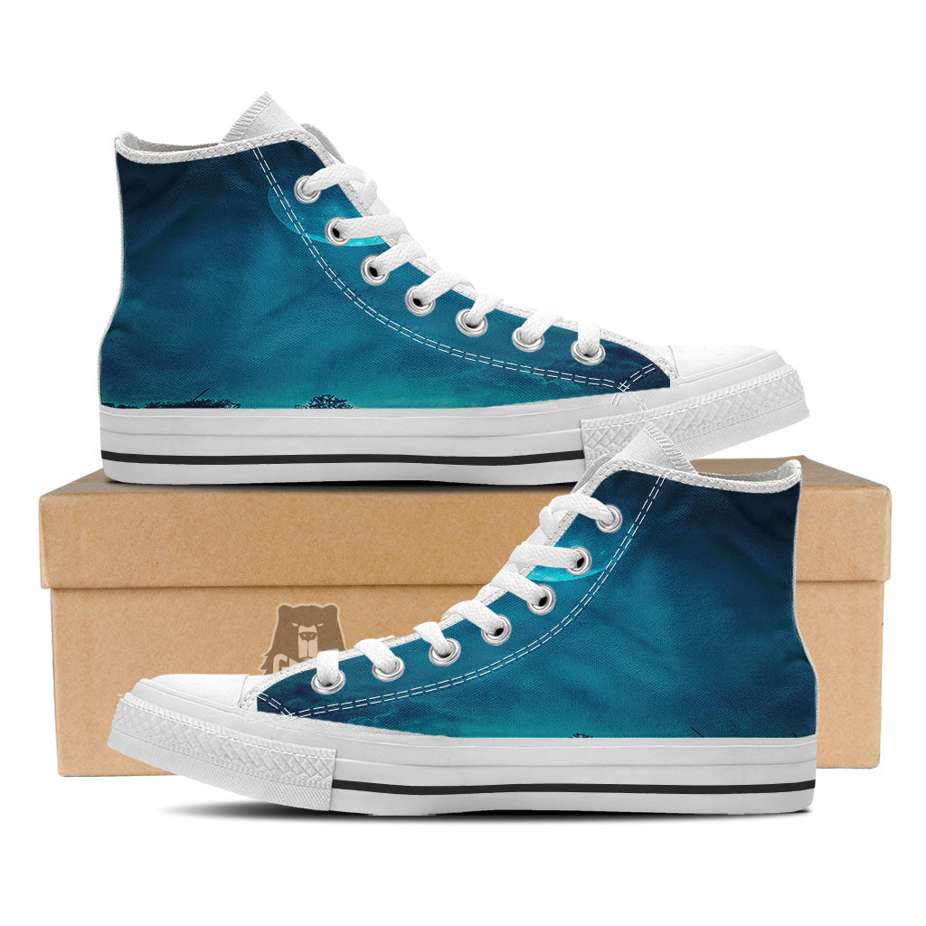 Moonlight And Night Forest Print White High Top Shoes-grizzshop