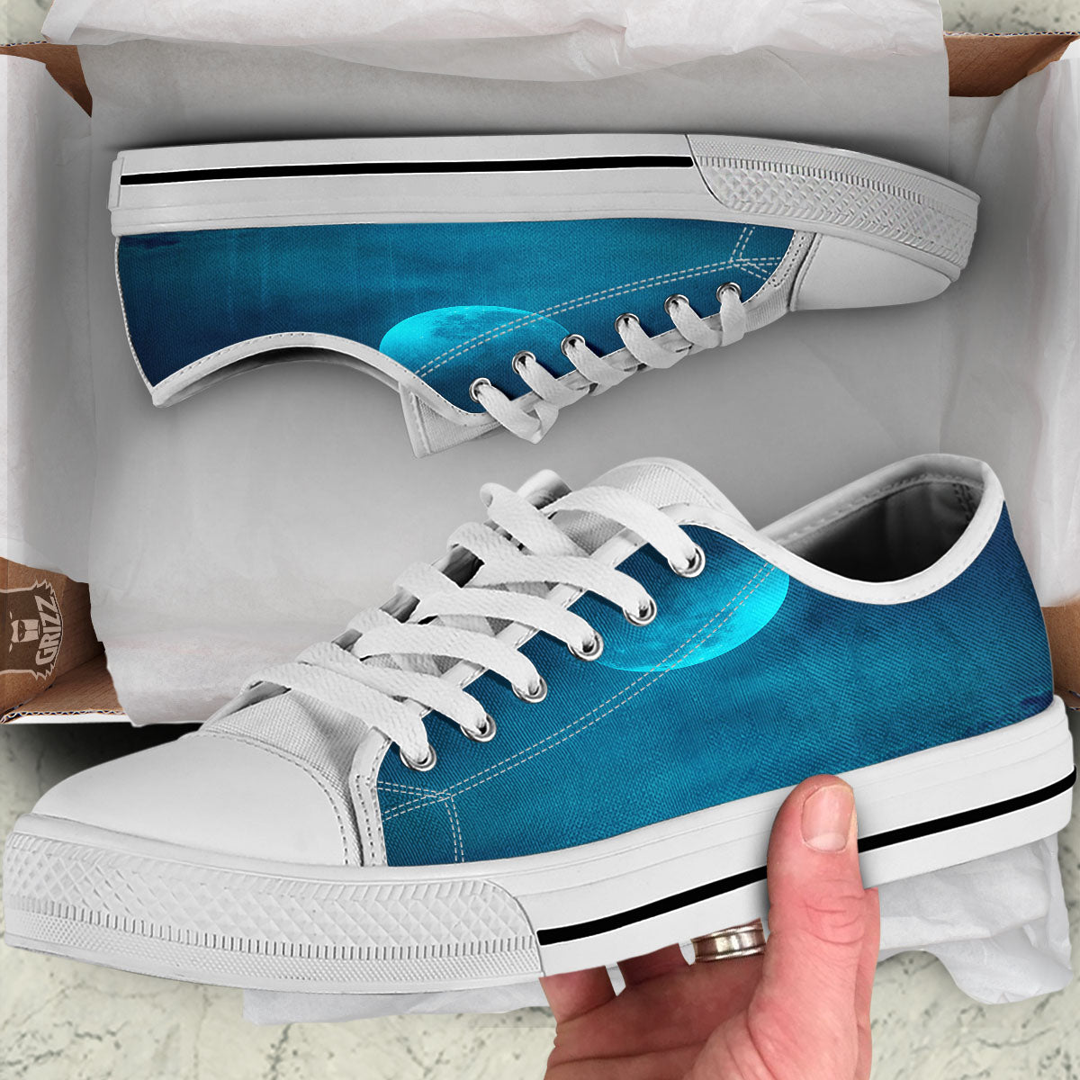 Moonlight And Night Forest Print White Low Top Shoes-grizzshop