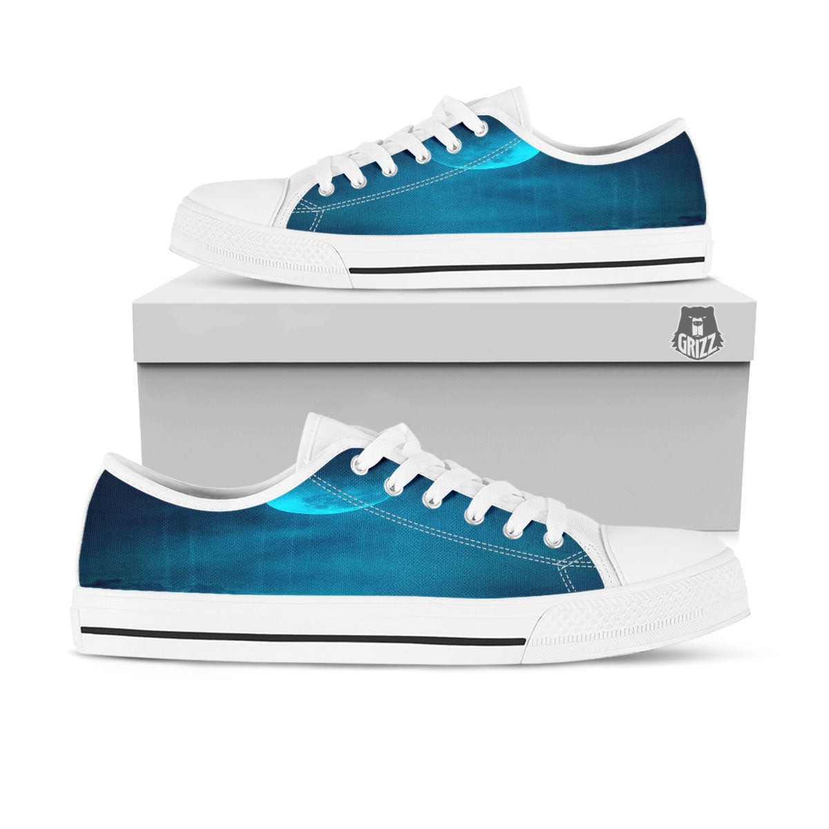 Moonlight And Night Forest Print White Low Top Shoes-grizzshop