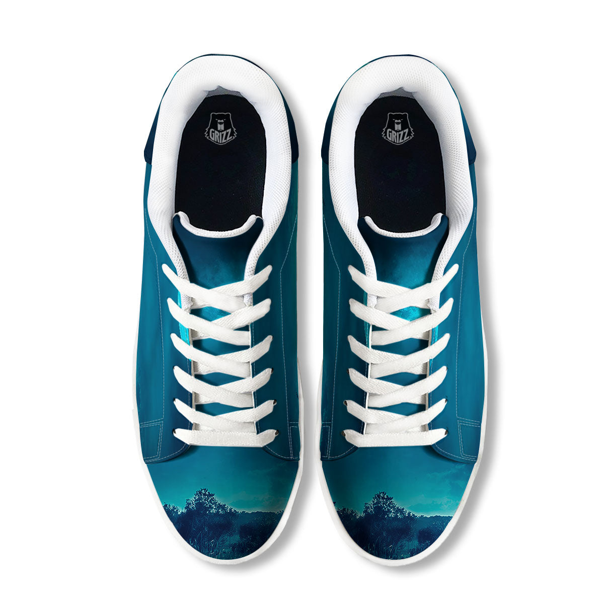 Moonlight And Night Forest Print White Low Top Sneakers-grizzshop