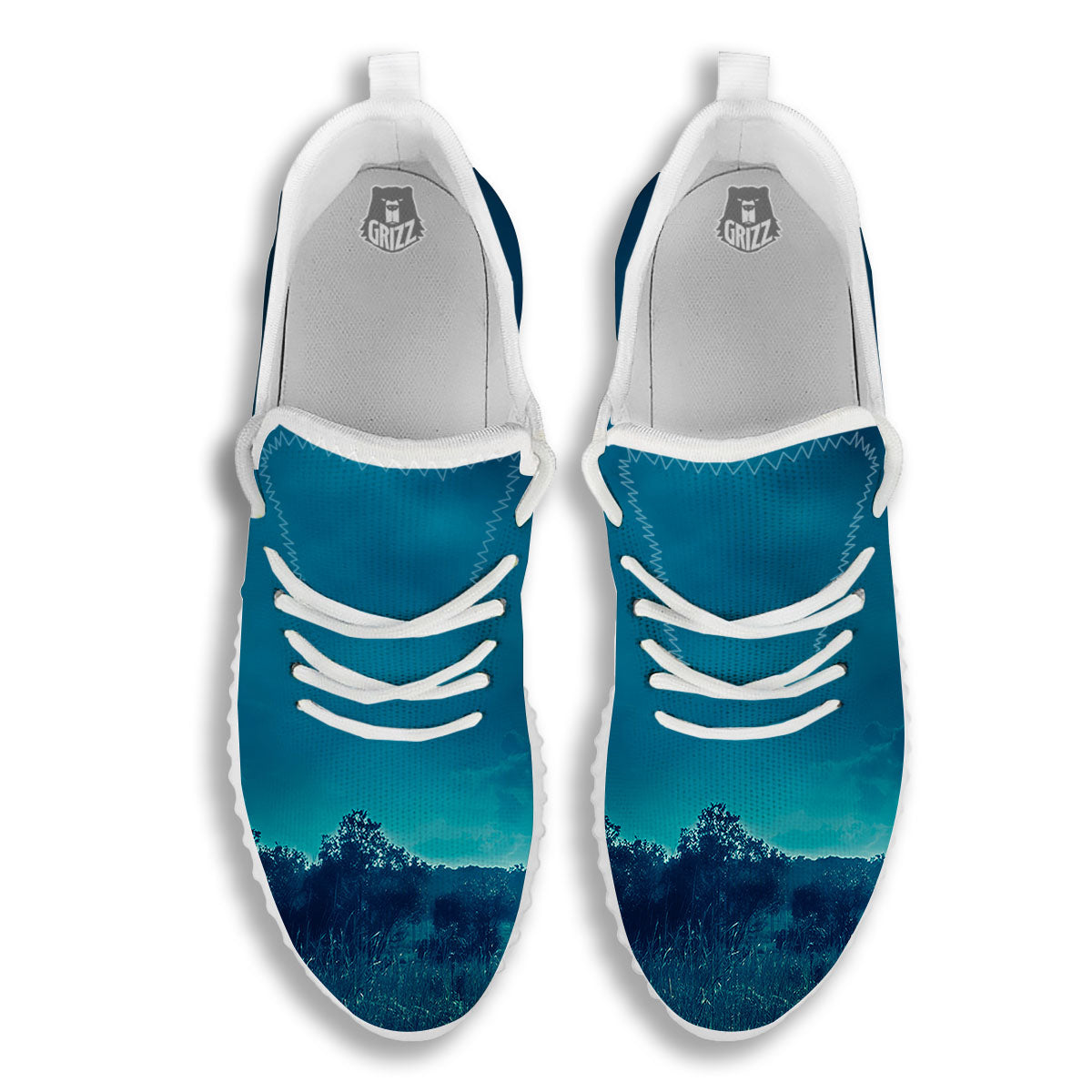 Moonlight And Night Forest Print White Walking Shoes-grizzshop