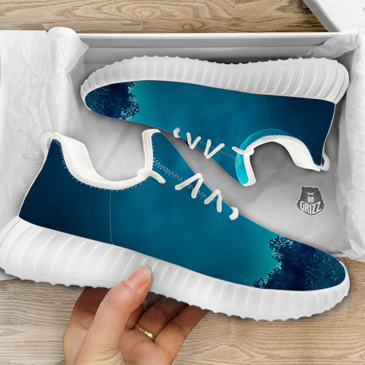 Moonlight And Night Forest Print White Walking Shoes-grizzshop