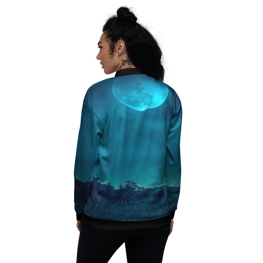 Moonlight And Night Forest Print Women's Bomber Jacket-grizzshop