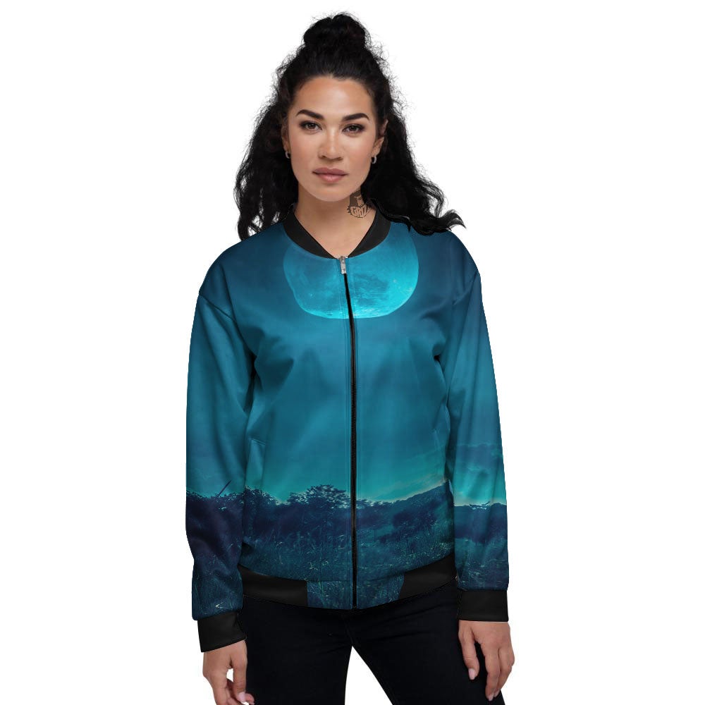 Moonlight And Night Forest Print Women's Bomber Jacket-grizzshop