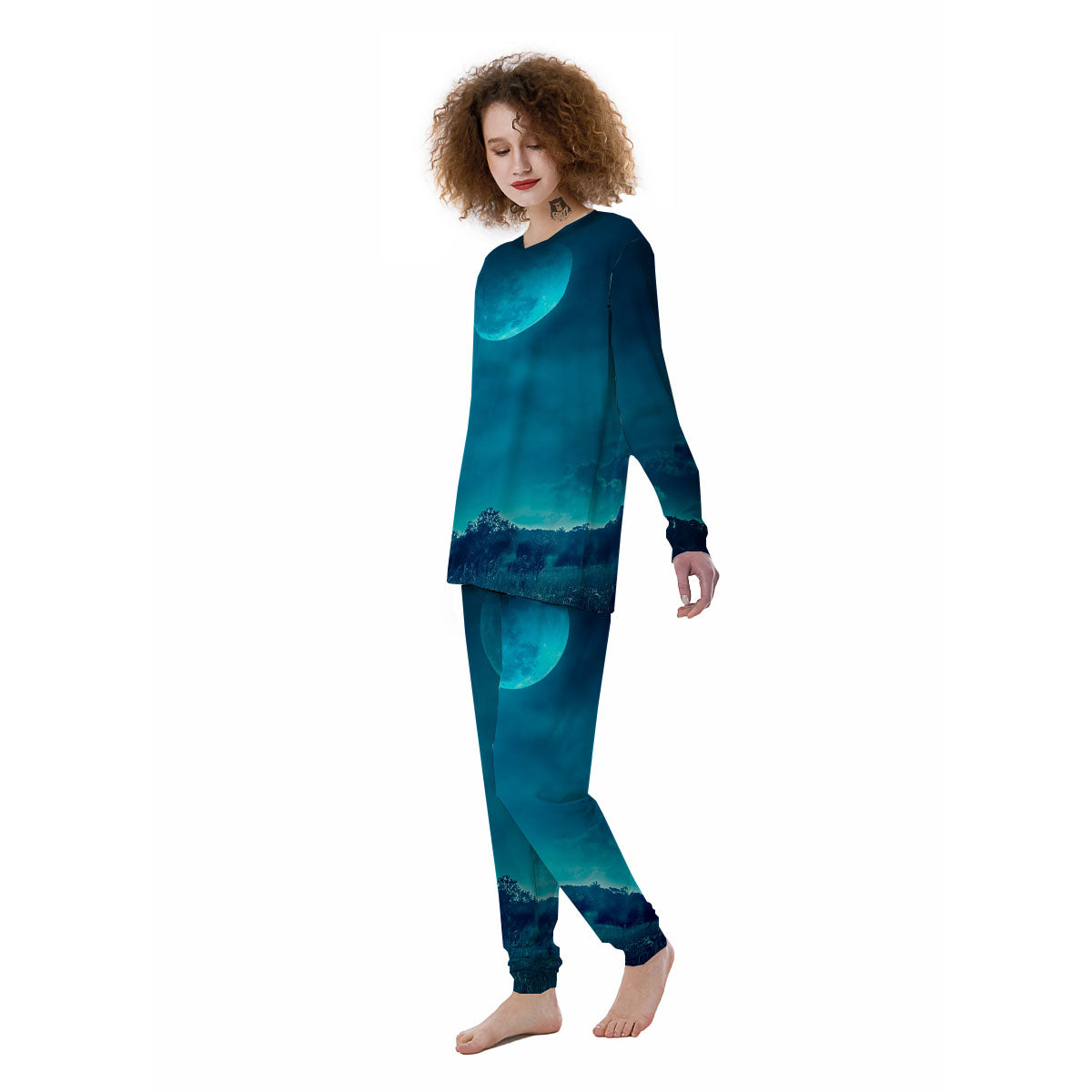 Moonlight And Night Forest Print Women's Pajamas-grizzshop