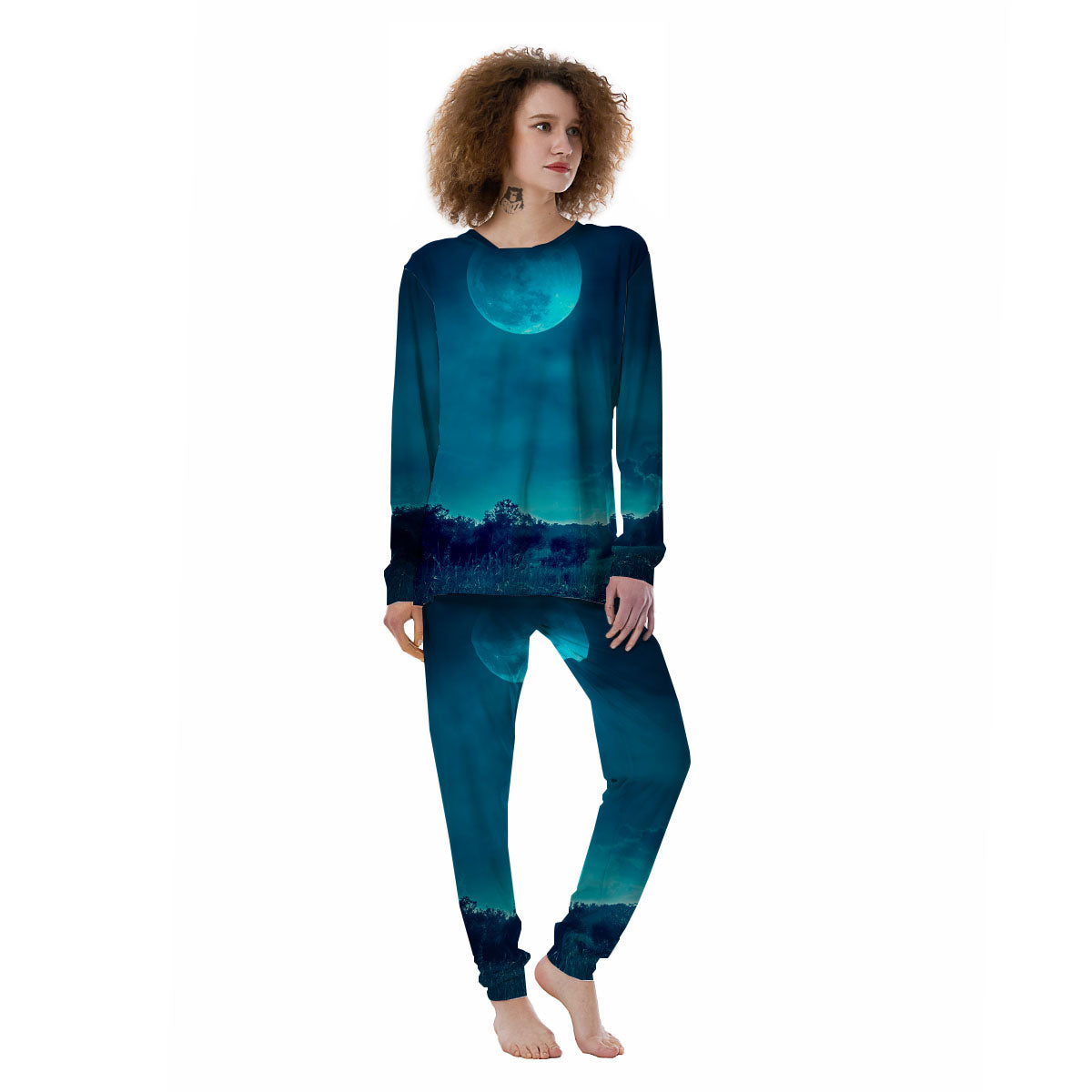 Moonlight And Night Forest Print Women's Pajamas-grizzshop
